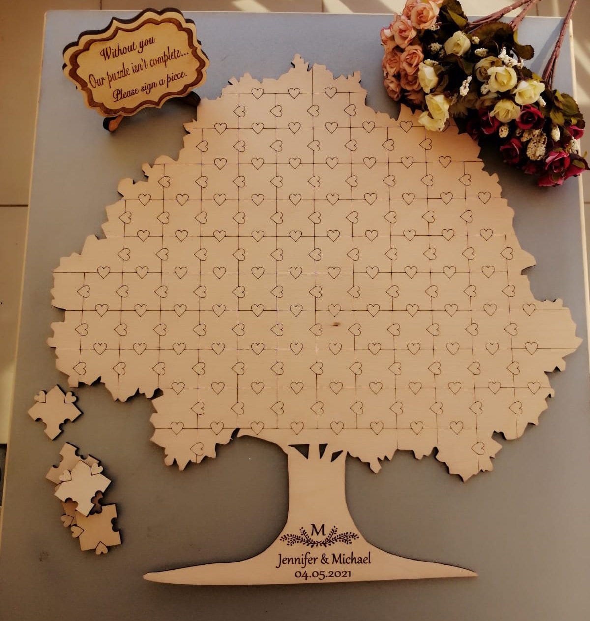 Puzzle Tree Guest Book Custom Wedding Guestbook, Wedding Guest Book, Wedding Guest Book Ideas, Rustic Guestbook Tree Alternative, FREE Sign
