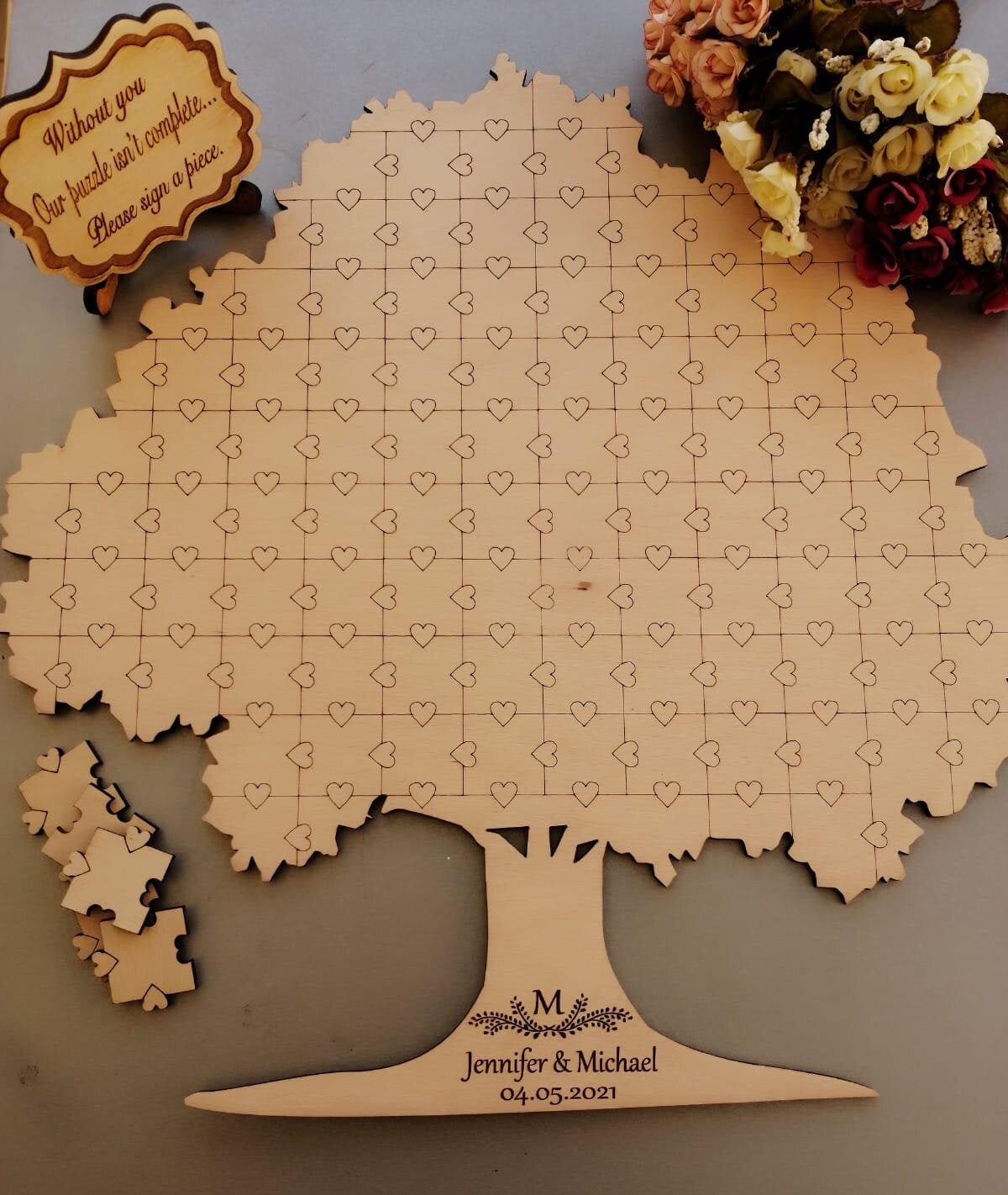 Puzzle Tree Guest Book Custom Wedding Guestbook, Wedding Guest Book, Wedding Guest Book Ideas, Rustic Guestbook Tree Alternative, FREE Sign