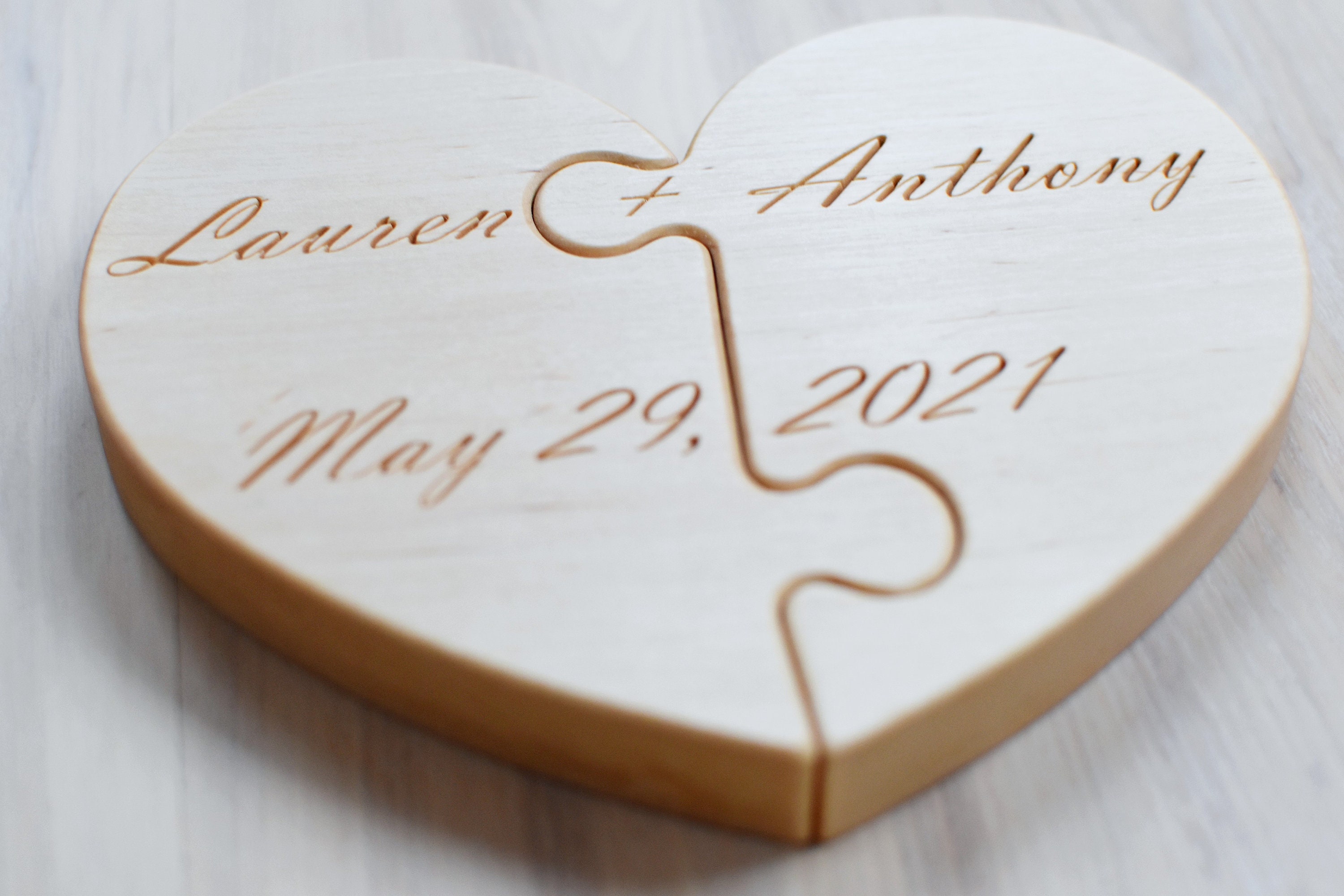 Personalized Wood Heart Puzzle Custom Wood Gift for Wedding 5th Anniversary or Valentines Day Rustic Wedding Decor Gift for Couples