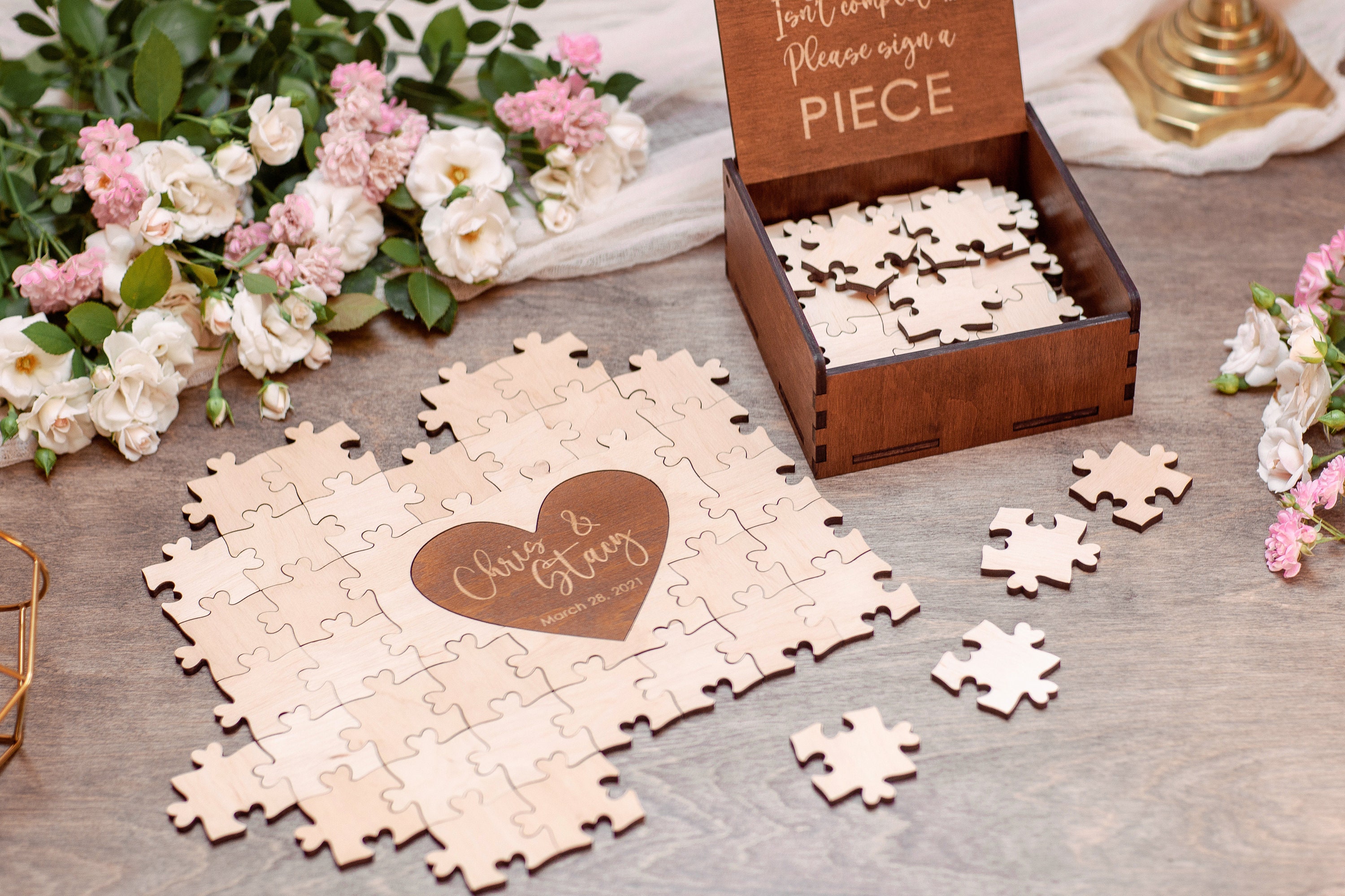 Personalized Puzzle Wedding Guest Book Birthday Party Wooden Puzzle Alternative Wedding Puzzle Guest Book
