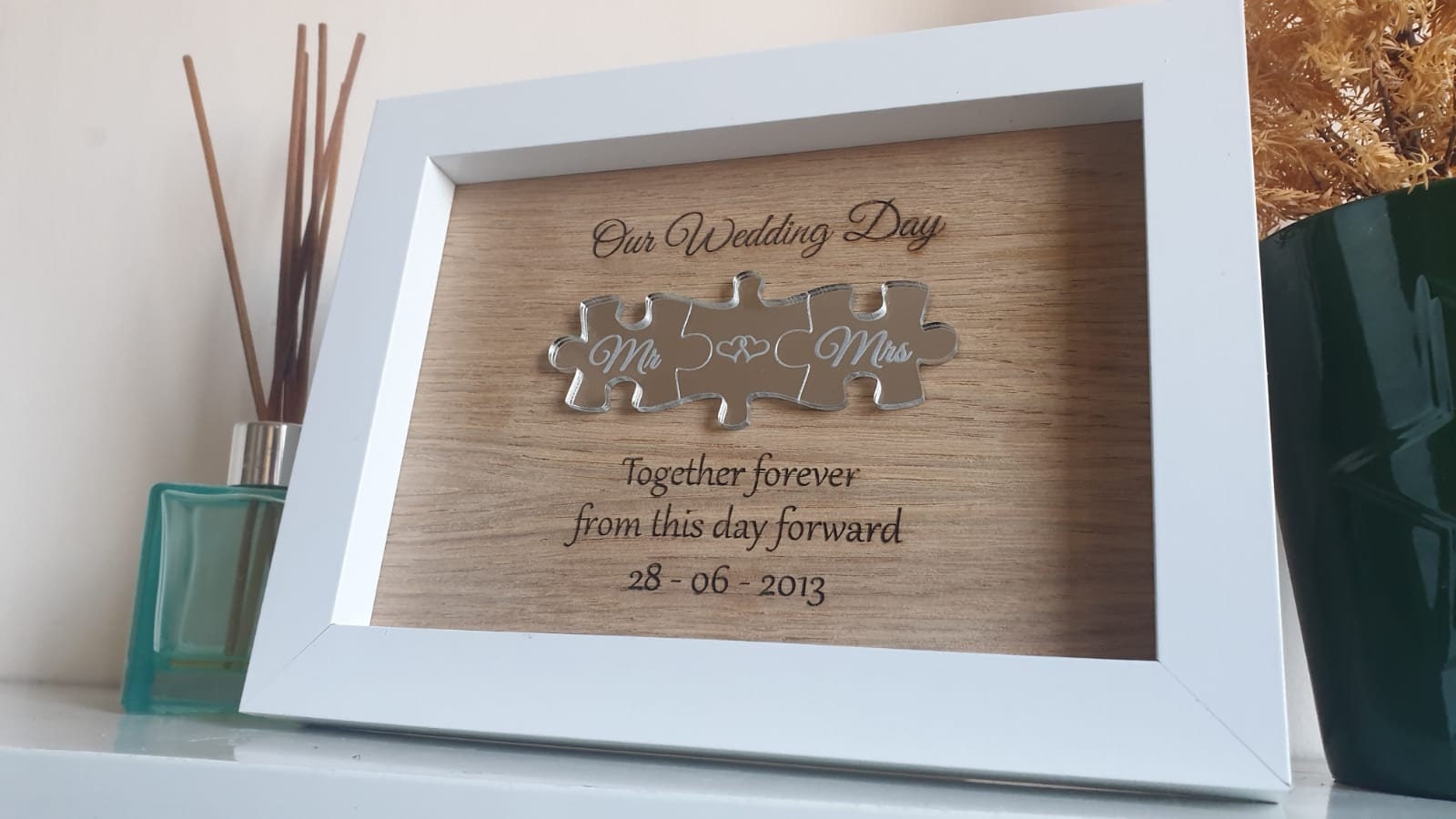 Wedding puzzle piece picture frame, anniversary gift, jigsaw, husband, wife, wedding present,gold,silver, rose,personalised,together forever