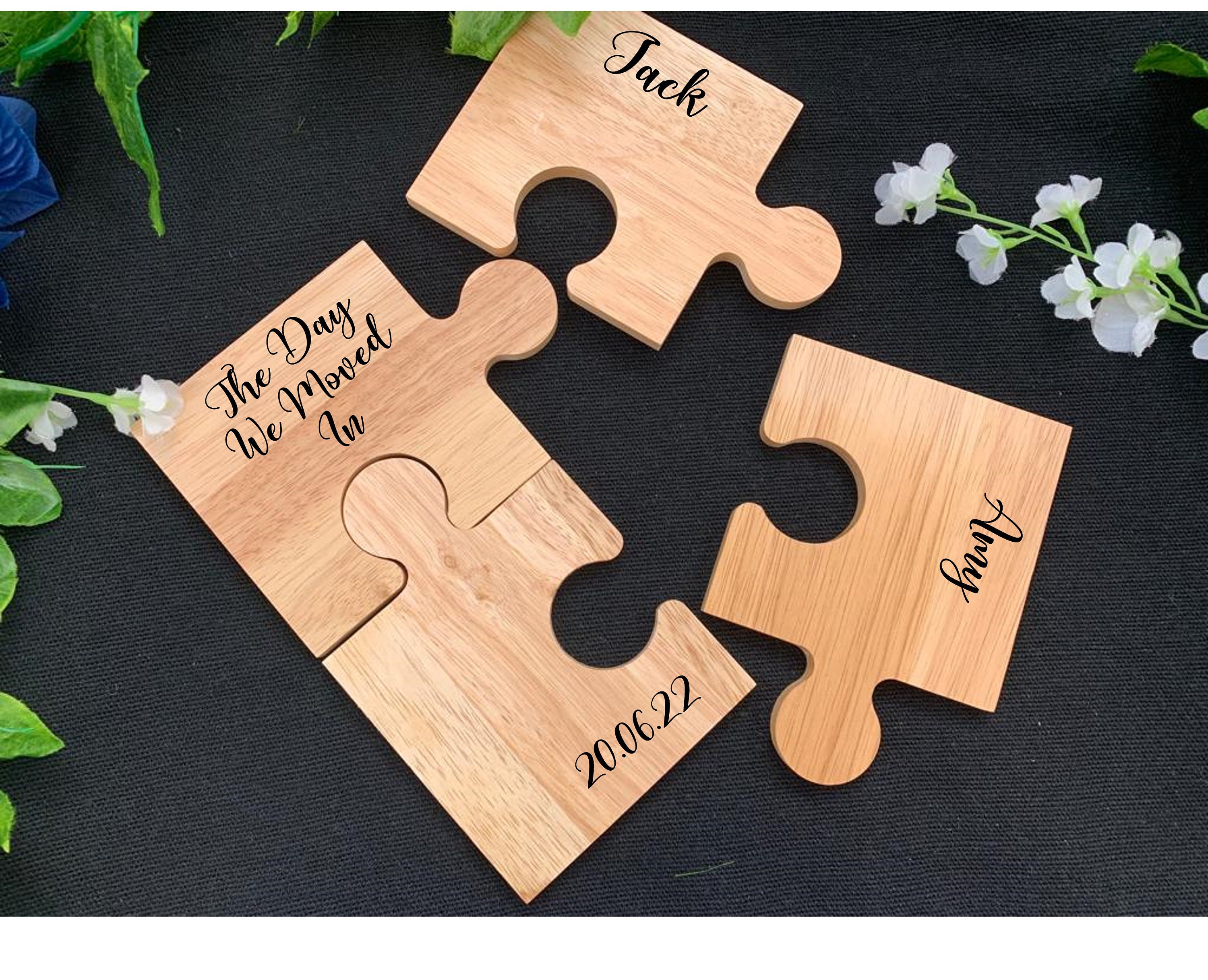 Personalised Jigsaw Puzzle Piece Wedding Table Wedding Gift Coasters Unique Wooden Favours House Warming Mr & Mrs Gift New Couple