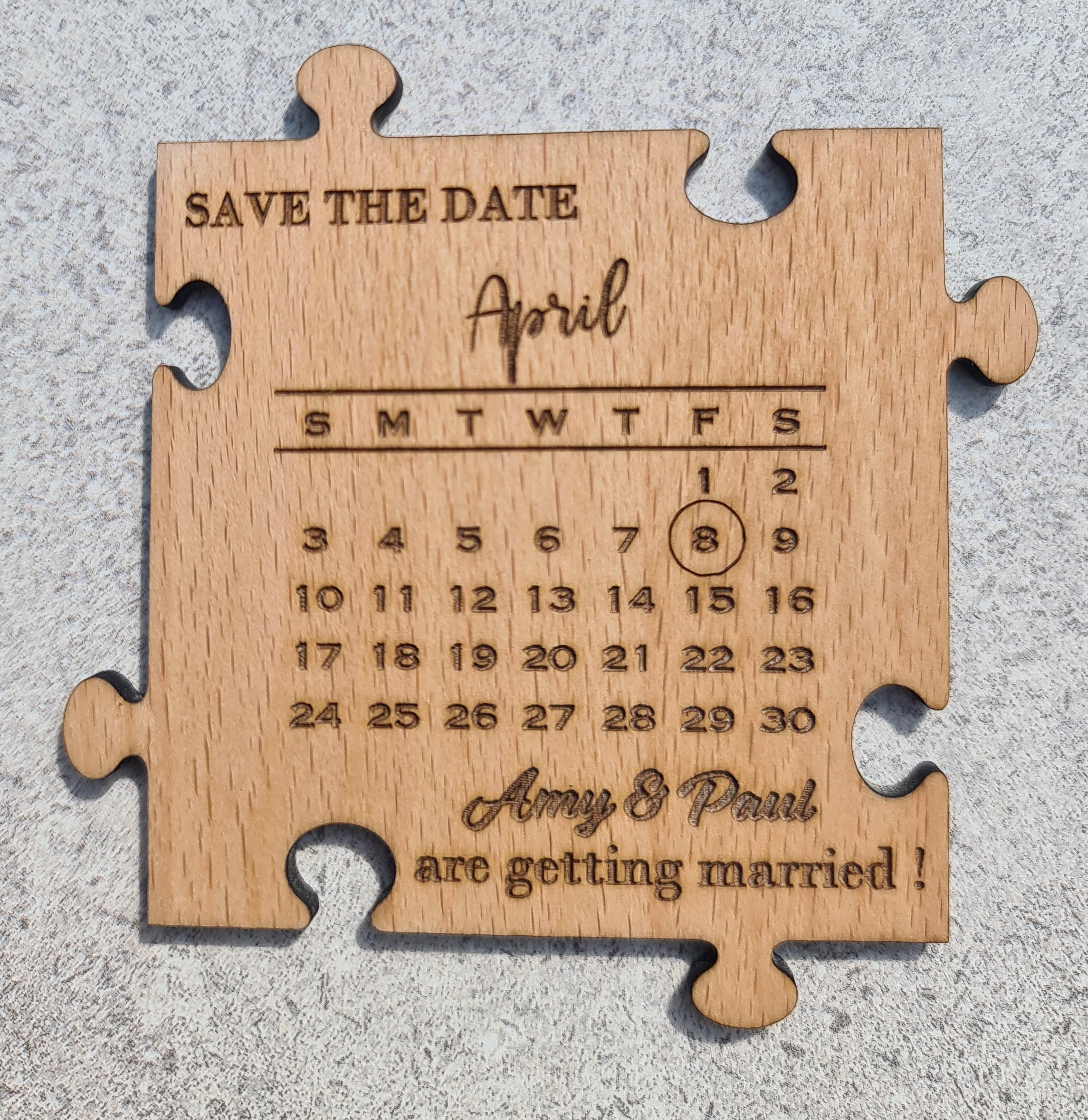 Save the date Puzzle Piece - Personalised Wooden Gift - Wedding