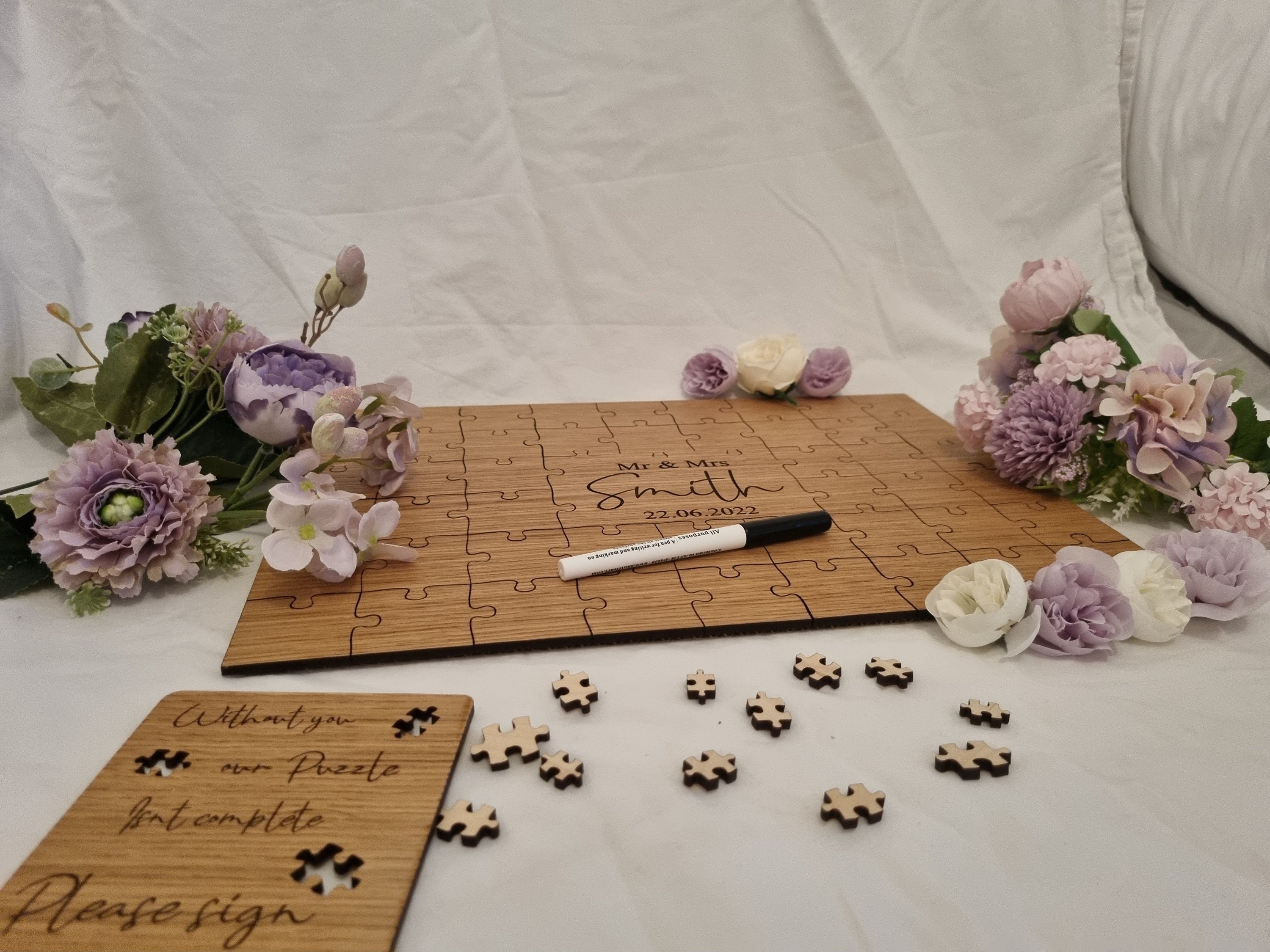 Oak Jigsaw Guestbook | Personalised Wedding Puzzle Guestbook Framed Sign - Alternative Guestbook - Picture Frame Guestbook Jigsaw