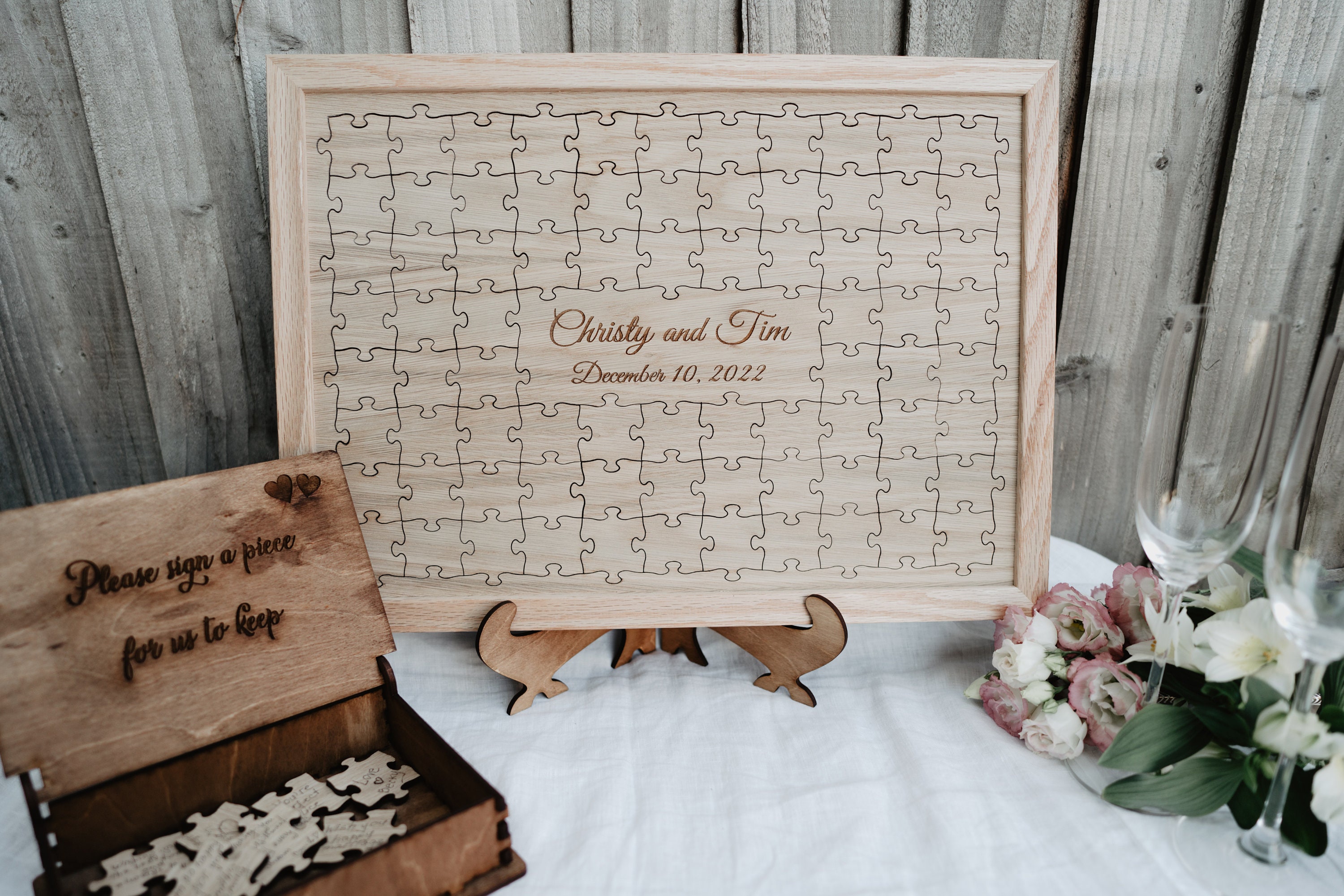 Wedding guest book alternative, Oak Wedding Jigsaw Puzzle Guestbook Wooden, Alternative Wedding Guest Book