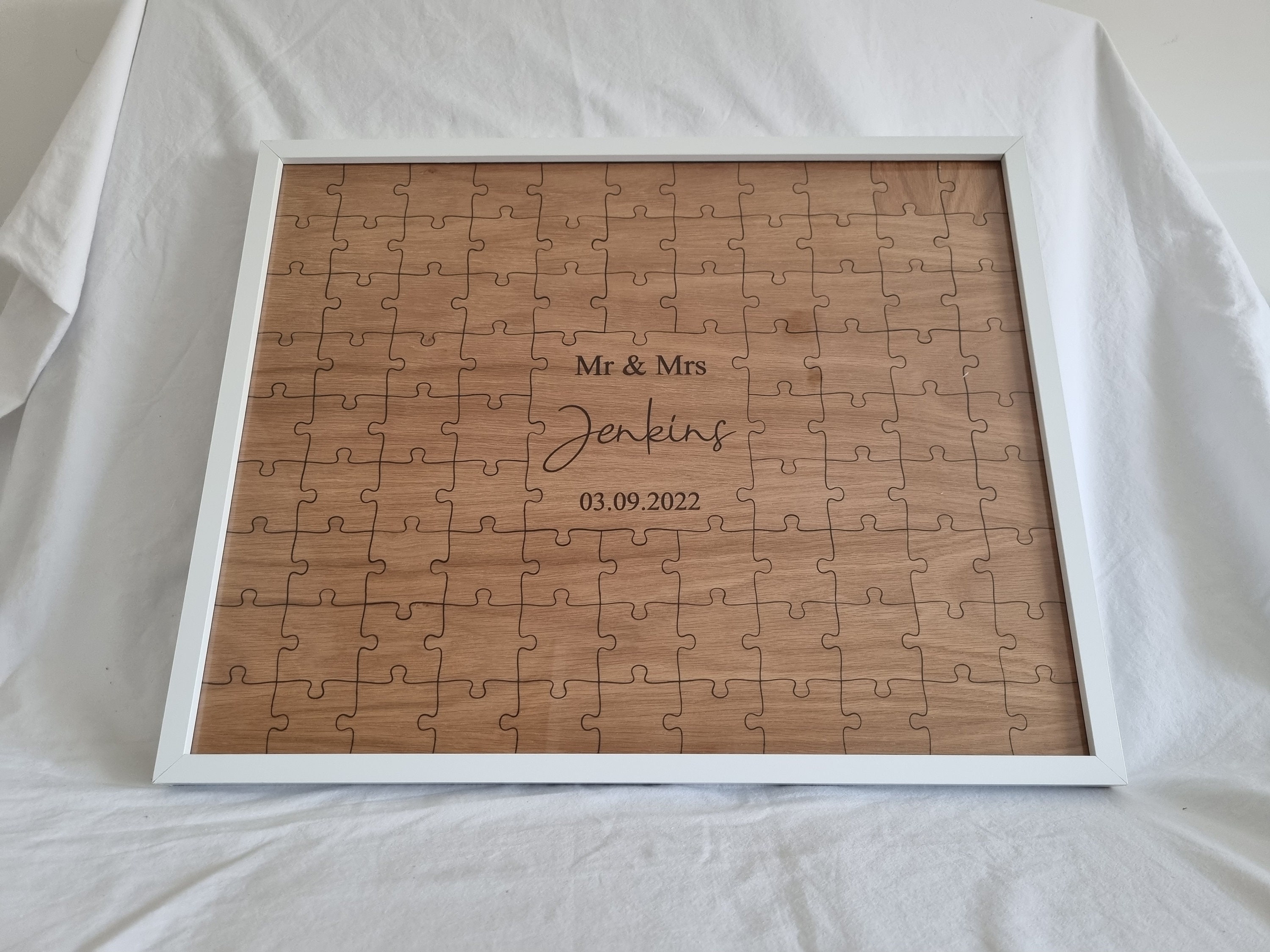 Oak Jigsaw Guestbook | Personalised Wedding Puzzle Guestbook Framed Sign - Alternative Guestbook - Picture Frame Guestbook Jigsaw